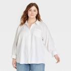 Women's Plus Size Long Sleeve Boyfriend Fit Linen Button-down Shirt - Universal Thread White