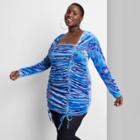 Women's Plus Size Long Sleeve Ruched Velvet Bodycon Dress - Wild Fable Blue Floral