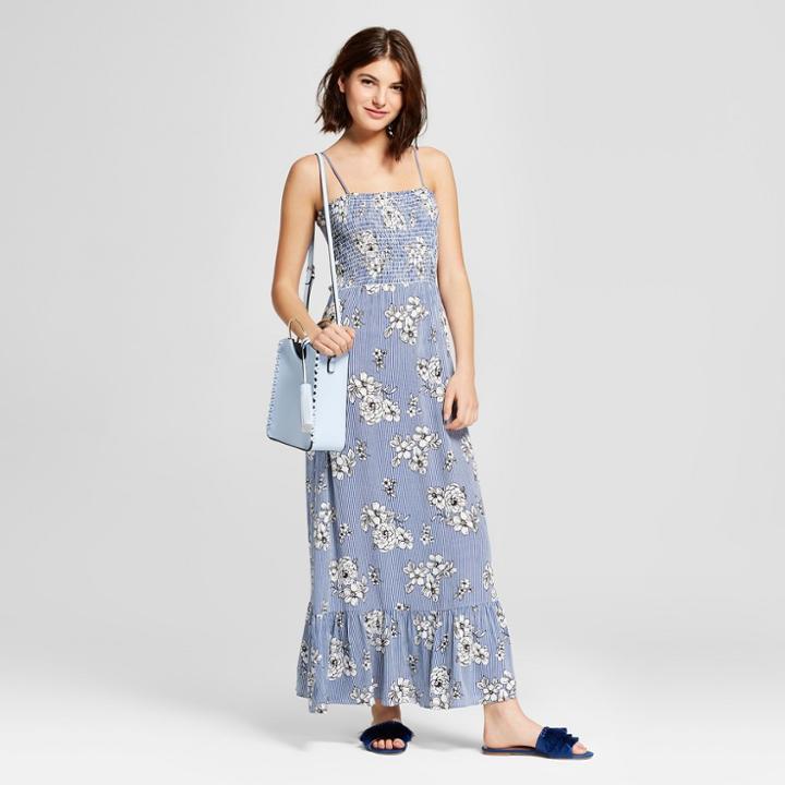 Women's Floral Smocked Tie Back Maxi Dress - Le Kate (juniors') Blue