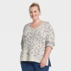 Women's Plus Size V-neck Pullover Sweater - Knox Rose Gray Leopard Print