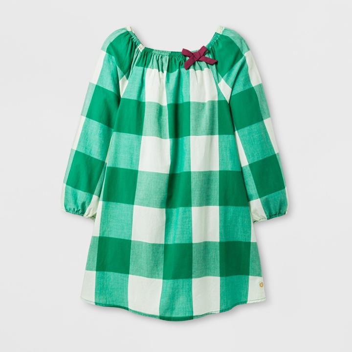 Happy By Pink Chicken Girls' Buffalo Check Woven A Line Dress - Green
