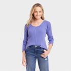 Women's Slim Fit Long Sleeve Ribbed T-shirt - Knox Rose Purple