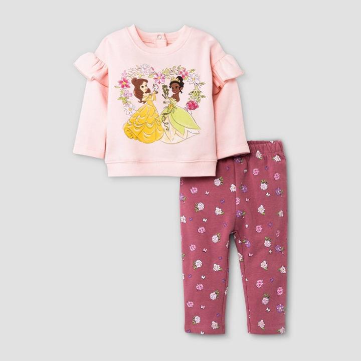 Baby Girls' Disney Princess Disney Princess Top And Bottom Set - Pink Newborn