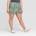 Women's Plus Size Mid-rise Camo Print Tie-front Utility Shorts - Universal Thread - Green 1x, Green/green