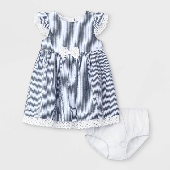 Mia & Mimi Baby Girls' Seersucker Dress - Blue/white Newborn