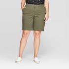 Women's Plus Size 9 Chino Shorts With Comfort Waistband - Ava & Viv Olive (green)