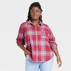Women's Plus Size Long Sleeve Relaxed Fit Button-down Flannel Shirt - Universal Thread Pink Plaid