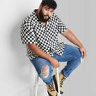 Adult Extended Size Short Sleeve Woven Button-down Shirt - Original Use Cream/checked Print