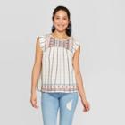 Women's Striped Cap Sleeve Round Neck Blouse - Knox Rose White