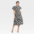 Women's Floral Print Flutter Short Sleeve A-line Dress - Who What Wear Black /white