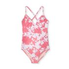 Maternity Floral Print Flounce Neck One Piece Swimsuit - Isabel Maternity By Ingrid & Isabel Pink/white
