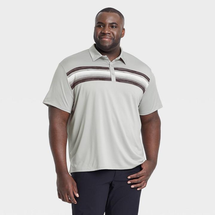Men's Chest Striped Polo Shirt - All In Motion Gray