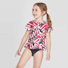 Target Toddler Girls' 2pc Americana Flutter Sleeve Rash Guard Set - Red