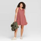 Women's Plus Size Striped Sleeveless U-neck Tank Dress - Universal Thread Red