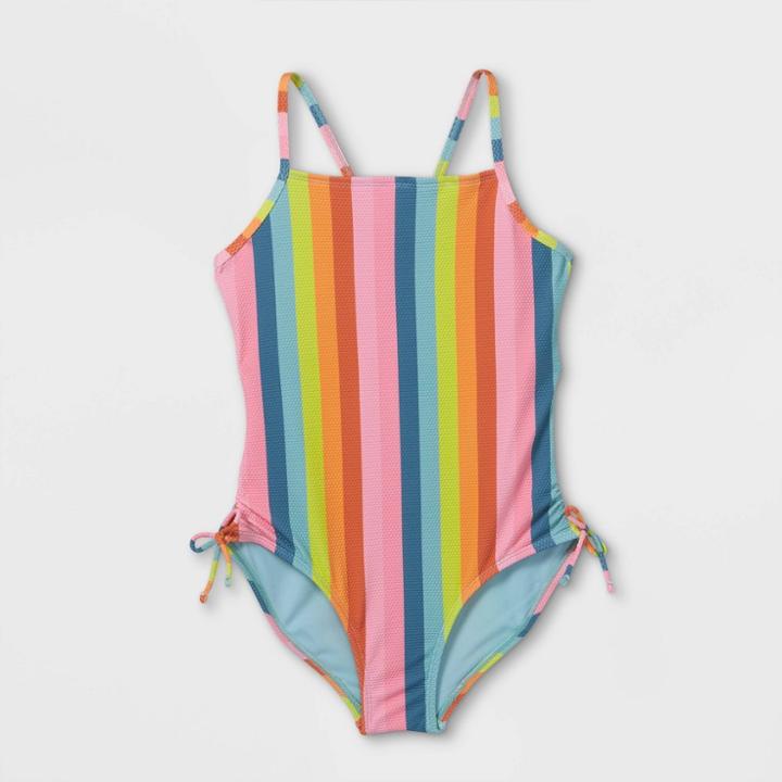 Girls' Striped One Piece Swimsuit - Art Class