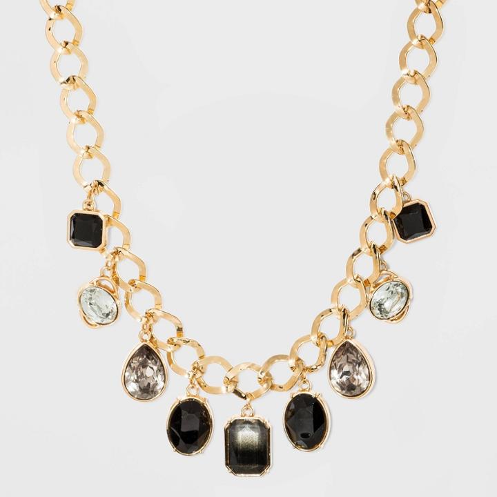 Mixed Stone Charm With Ombre Effect Collar Necklace - A New Day Black