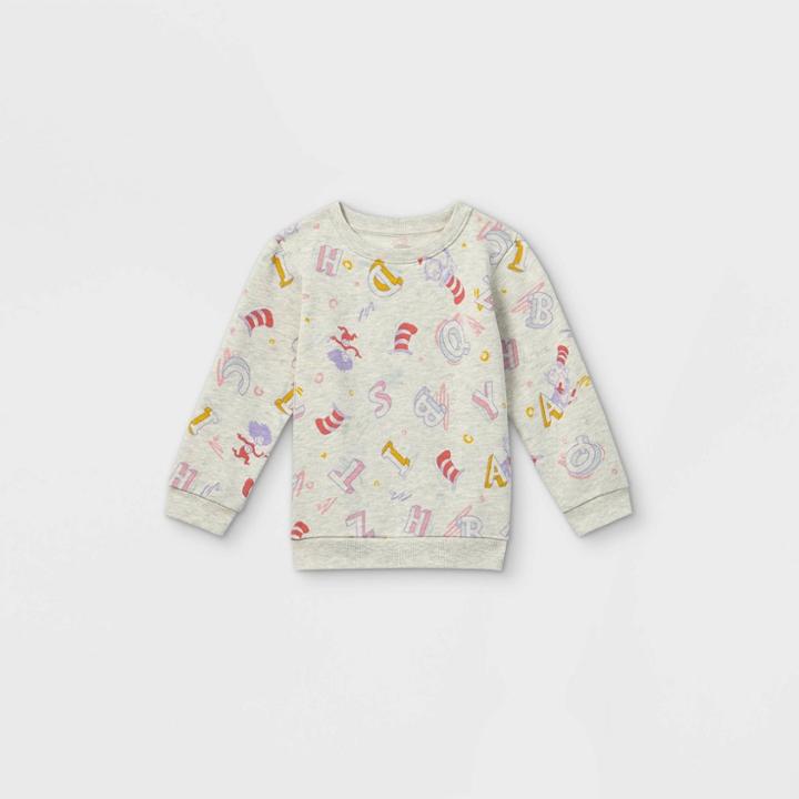 Toddler Girls' Dr. Seuss 'abc' Fleece Crew Neck Pullover - Cream