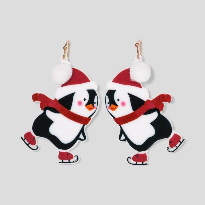 No Brand Skating Winter Penguin Earrings - White