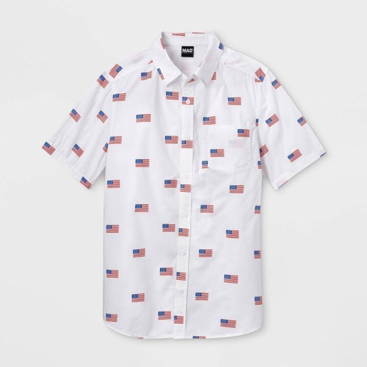 Mad Engine Men's Americana Short Sleeve Button-down Shirt - White S, Men's,