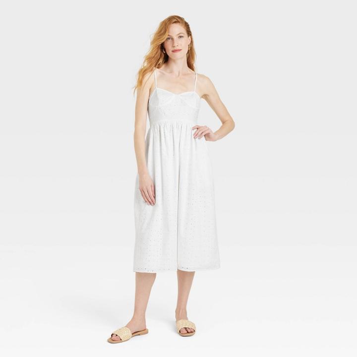 Women's Sleeveless Eyelet Sun Dress - A New Day White