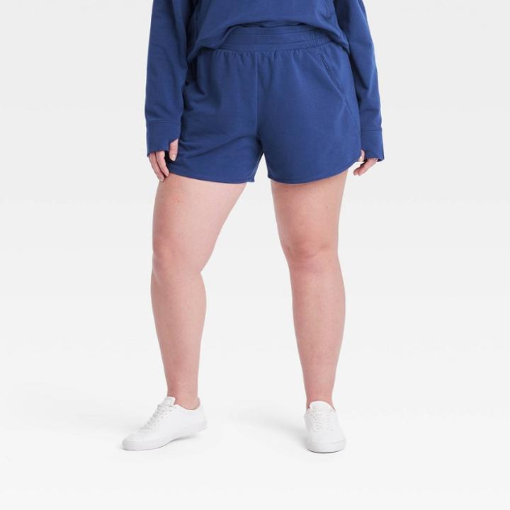 Women's Plus Size Mid-rise Fleece Shorts - All In Motion Sapphire