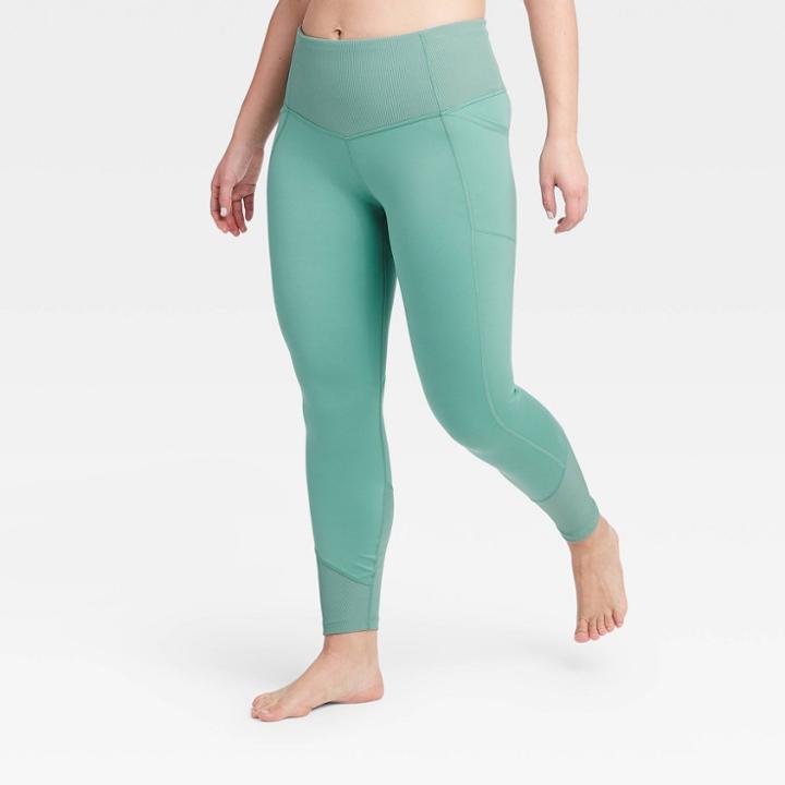 Women's Contour High-rise 7/8 Leggings With Ribbed Power Waist 25 - All In Motion Turquoise