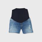 Maternity Crossover Panel Destruction Midi Jean Shorts - Isabel Maternity By Ingrid & Isabel Medium Denim Wash