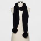 Women's Ribbed Poms Scarf - A New Day Black