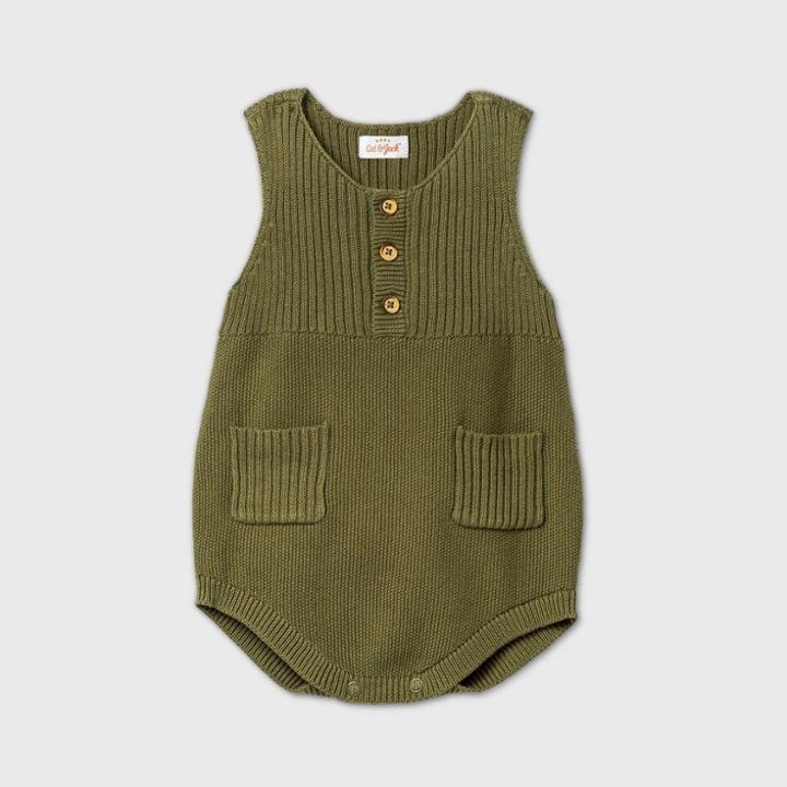 Baby Boys' Sleeveless Henley Sweater Romper - Cat & Jack Green Newborn