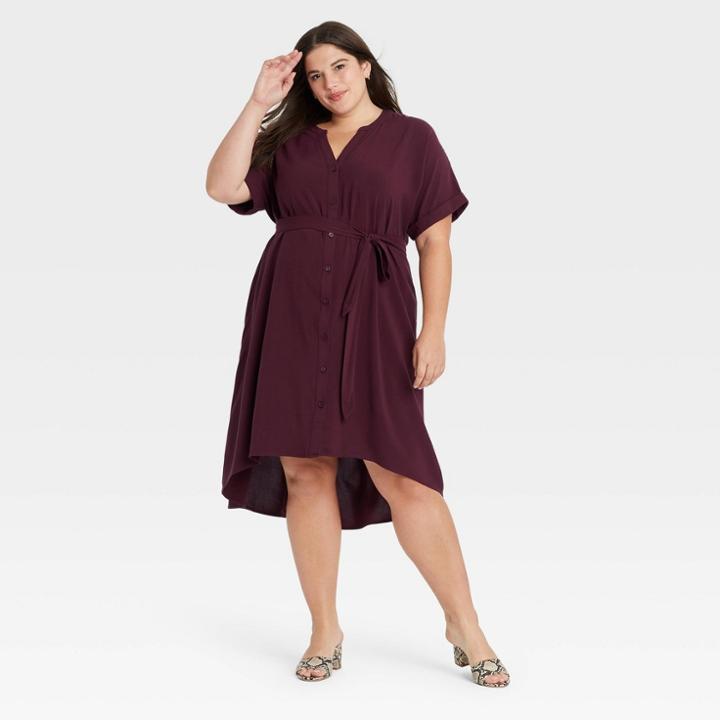 Women's Plus Size Short Sleeve Shirtdress - Ava & Viv Red X