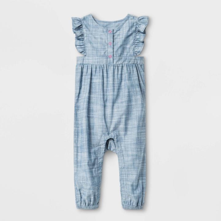 Baby Girls' Slub Chambray Romper - Cat & Jack Blue Newborn, Girl's