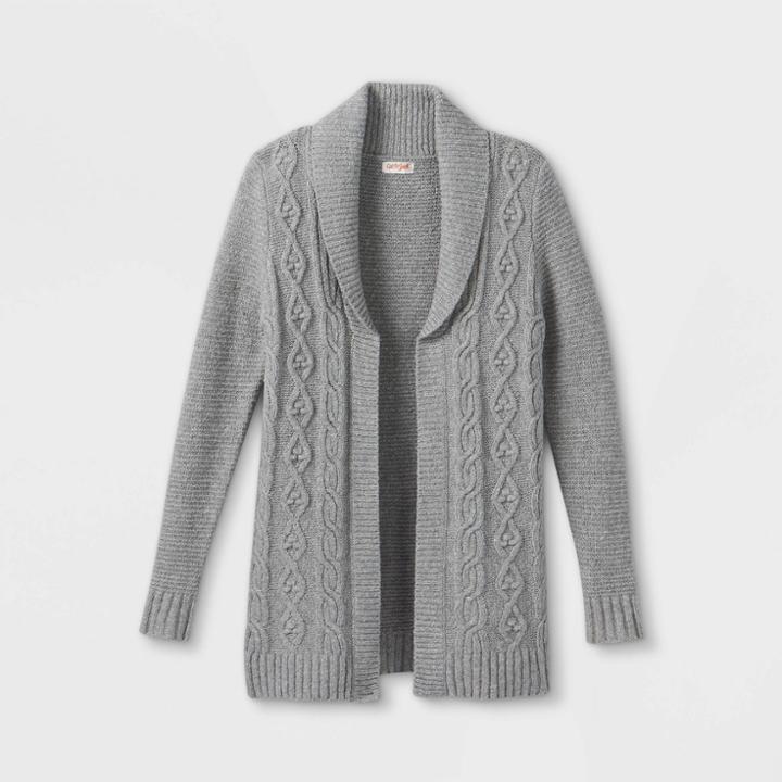 Girls' Long Open Cable Cardigan - Cat & Jack Gray