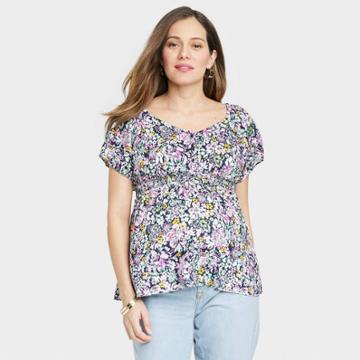 Short Sleeve Woven Popover Maternity Shirt - Isabel Maternity By Ingrid & Isabel Floral Xs, Multicolor Floral