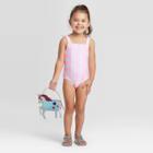 Toddler Girls' Bow Strap Retro One Piece Swimsuit Set - Cat & Jack Pink 12m, Toddler Girl's