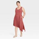 Women's Plus Size Sleeveless Asymmetrical Knit Dress - Ava & Viv Pink X