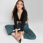 Women's Long Sleeve Twist Reversible Tiny T-shirt - Wild Fable Black
