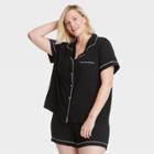Women's Plus Size Beautifully Soft Short Sleeve Notch Collar Top And Shorts Pajama Set - Stars Above Black