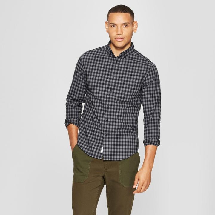 Men's Slim Fit Long Sleeve Northrop Poplin Button-down Shirt - Goodfellow & Co Charcoal (grey)