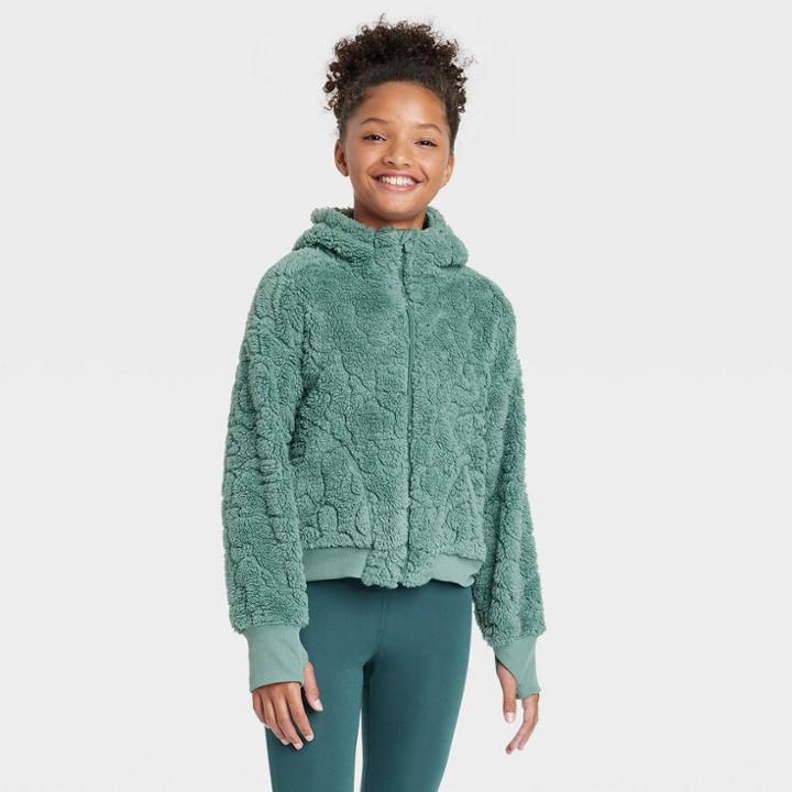 Girls' Sherpa Full Zip Hoodie - All In Motion Green
