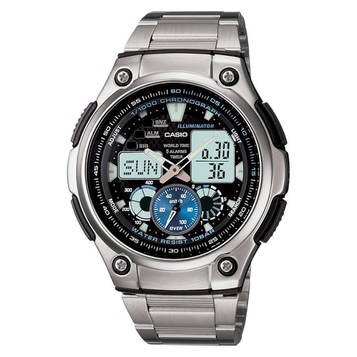 Men's Casio Multi-task Gear Sports Watch With Stainless Steel Bracelet - Silver (aq190wd-1a)