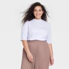 Women's Plus Size Elbow Sleeve Mock Turtleneck T-shirt - A New Day Light Purple