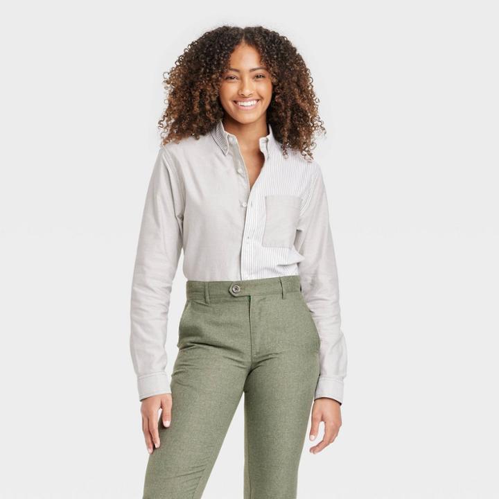 Houston White Adult Oxford Long Sleeve Button-down Shirt - Green