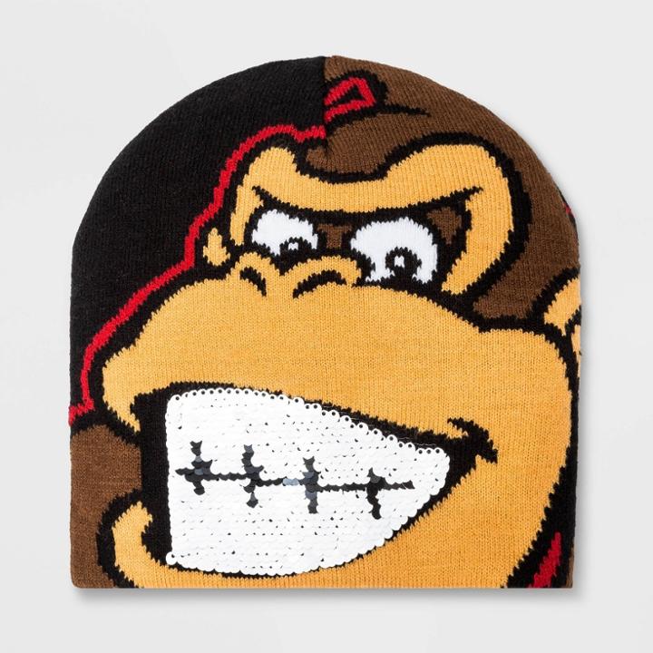 Nintendo Boys' Donkey Kong Flip Sequin Beanie - Black