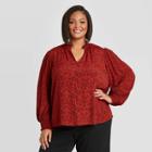 Women's Plus Size Floral Print Long Sleeve Blouse - A New Day Red