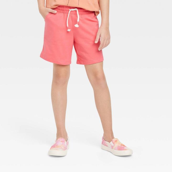 Girls' Knit Pull-on Midi Shorts - Cat & Jack Coral Orange