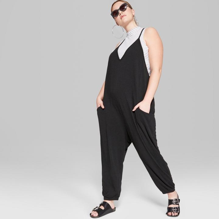 Women's Plus Size V-neck Knit Jumpsuit - Wild Fable Black