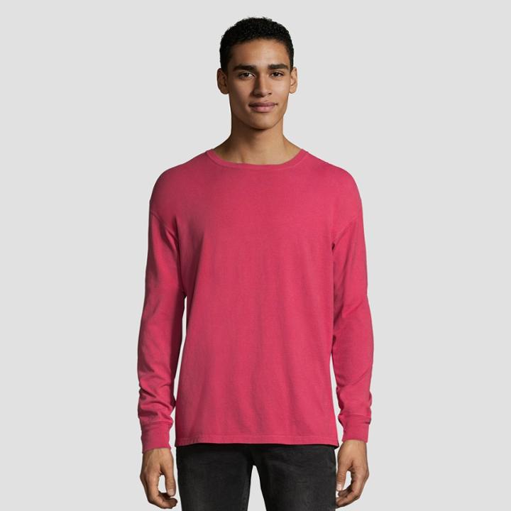 Hanes 1901 Men's Long Sleeve T-shirt - Crimson S, Size: