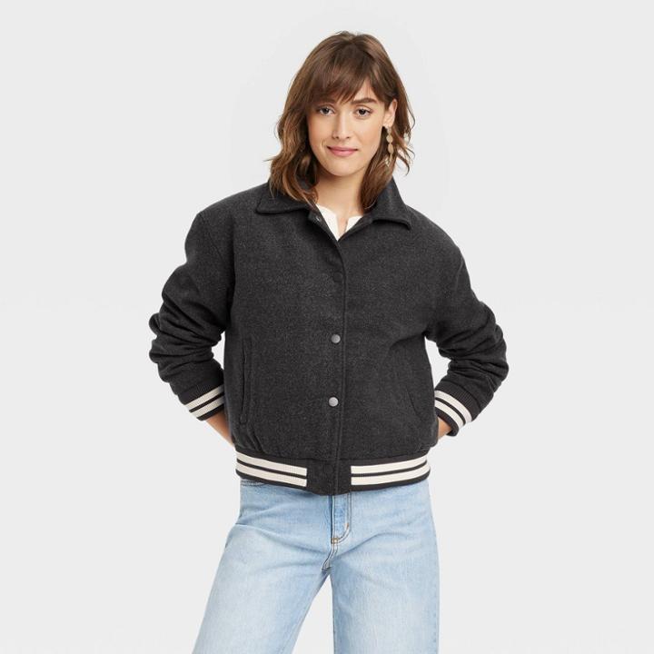 Women's Varsity Bomber Jacket - Universal Thread Dark Gray