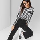 Women's Striped Long Sleeve Crew Neck Fitted T-shirt - Wild Fable Black/white