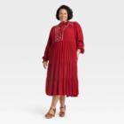 Women's Plus Size Long Sleeve Embroidered Dress - Knox Rose Red